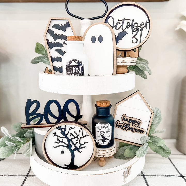 Neutral Halloween Tiered Tray Decor