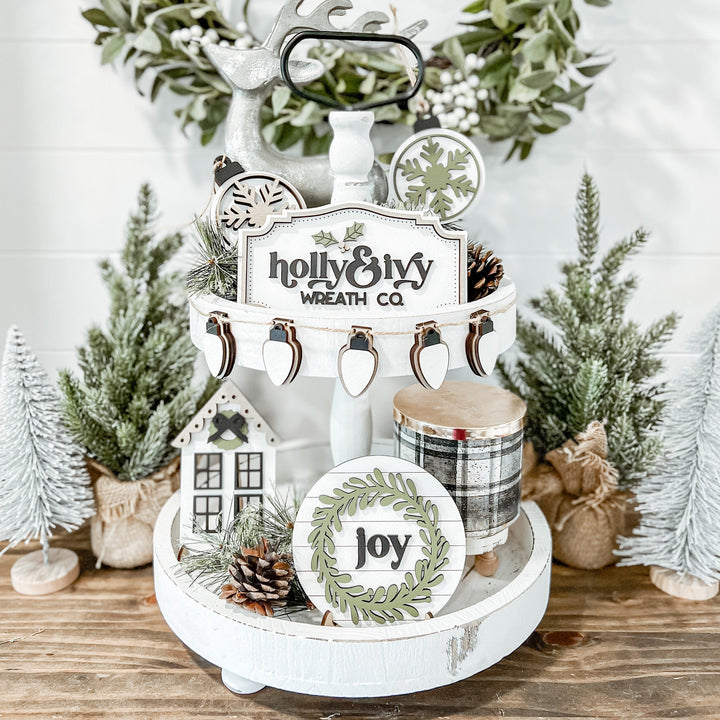 Neutral Christmas Tiered Tray Decor