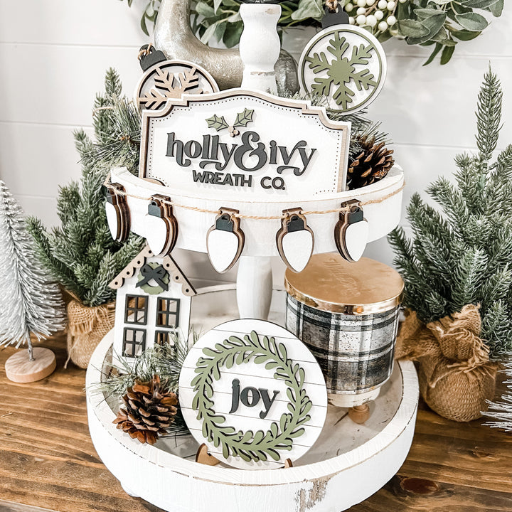 Neutral Christmas Tiered Tray Decor